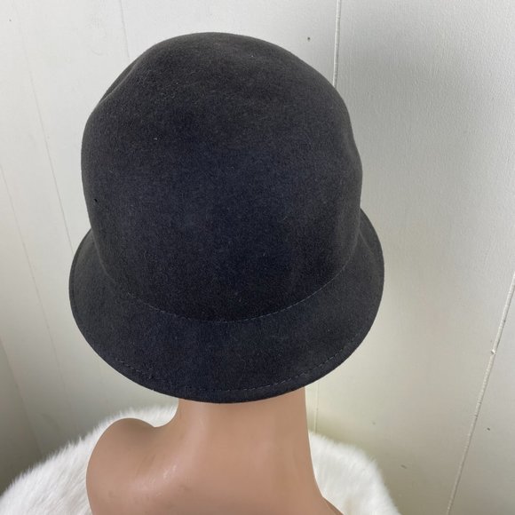 Charcoal Gray 100% Wool Cloche Hat w/ Bow main image 2